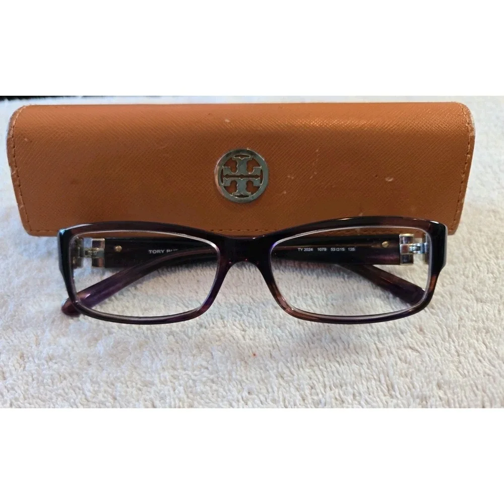 Tory Burch Brown With Purple Tint Eyewear with Gold Accent With Prescription Len